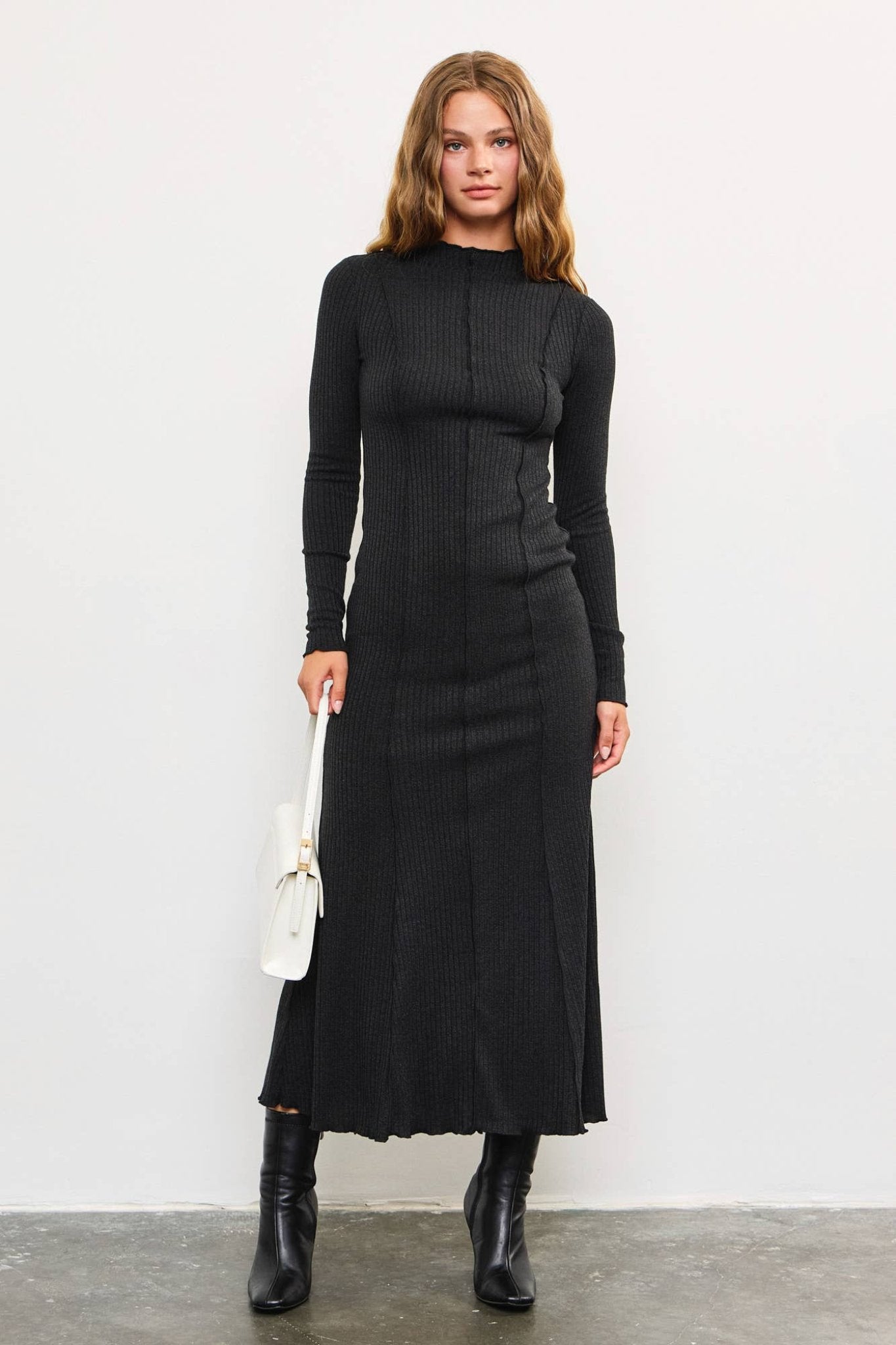 MOCK NECK RIBBED DRESS