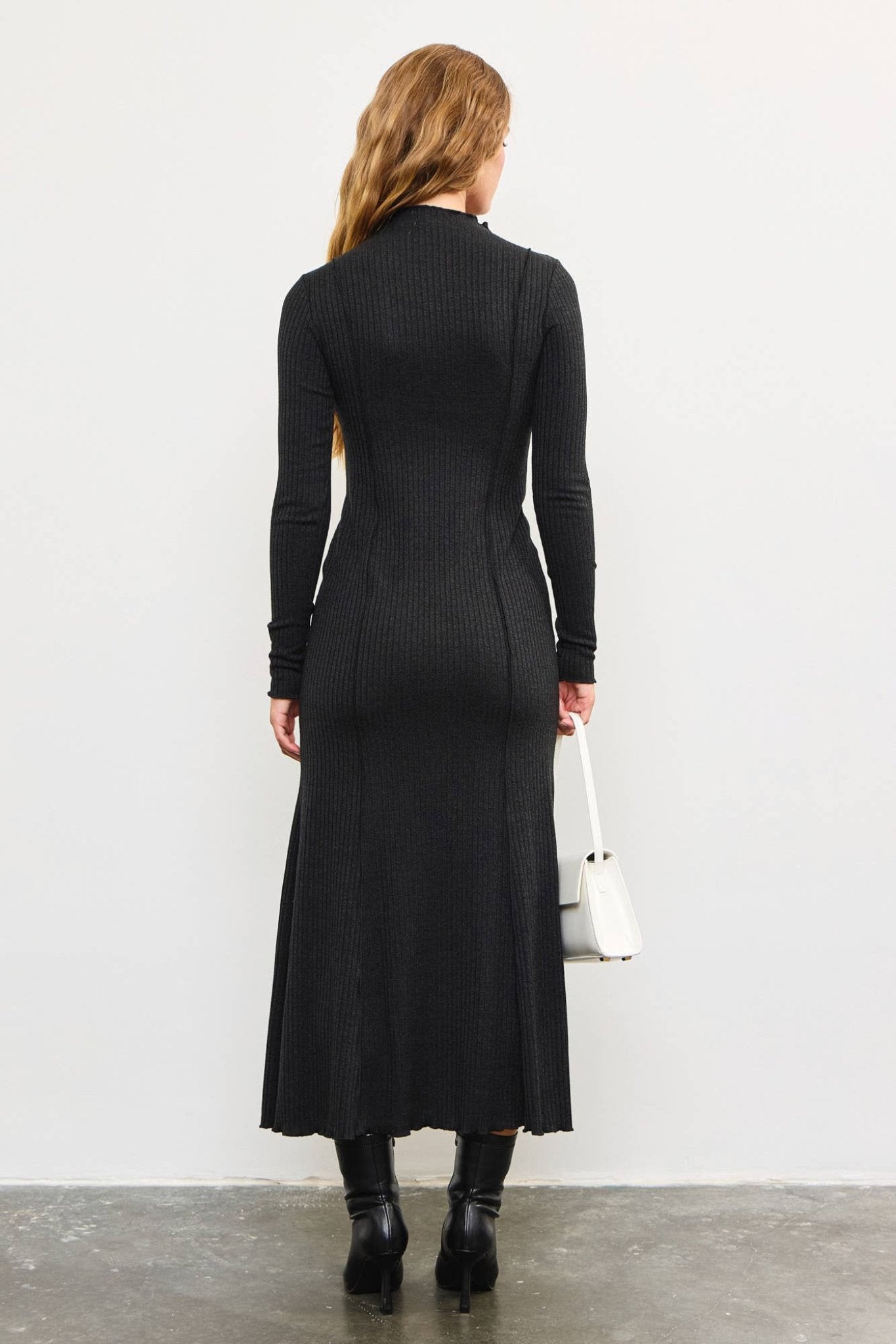 MOCK NECK RIBBED DRESS