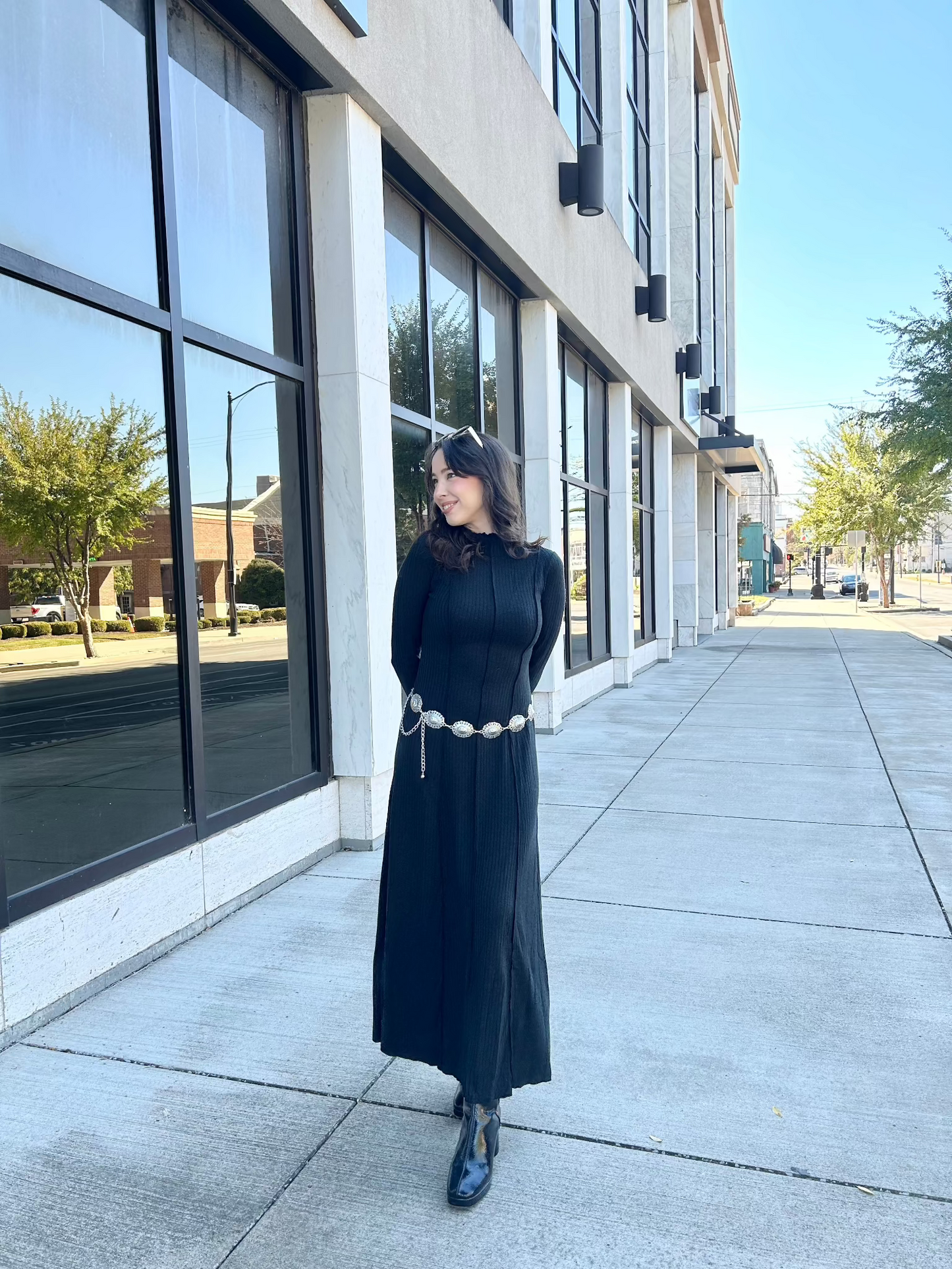 MOCK NECK RIBBED DRESS