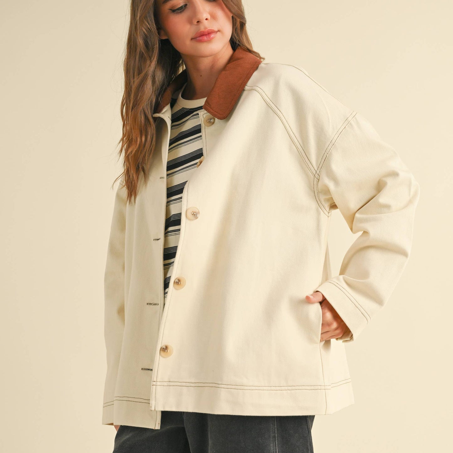 ANNA CORDUROY COLLARED BARN JACKET