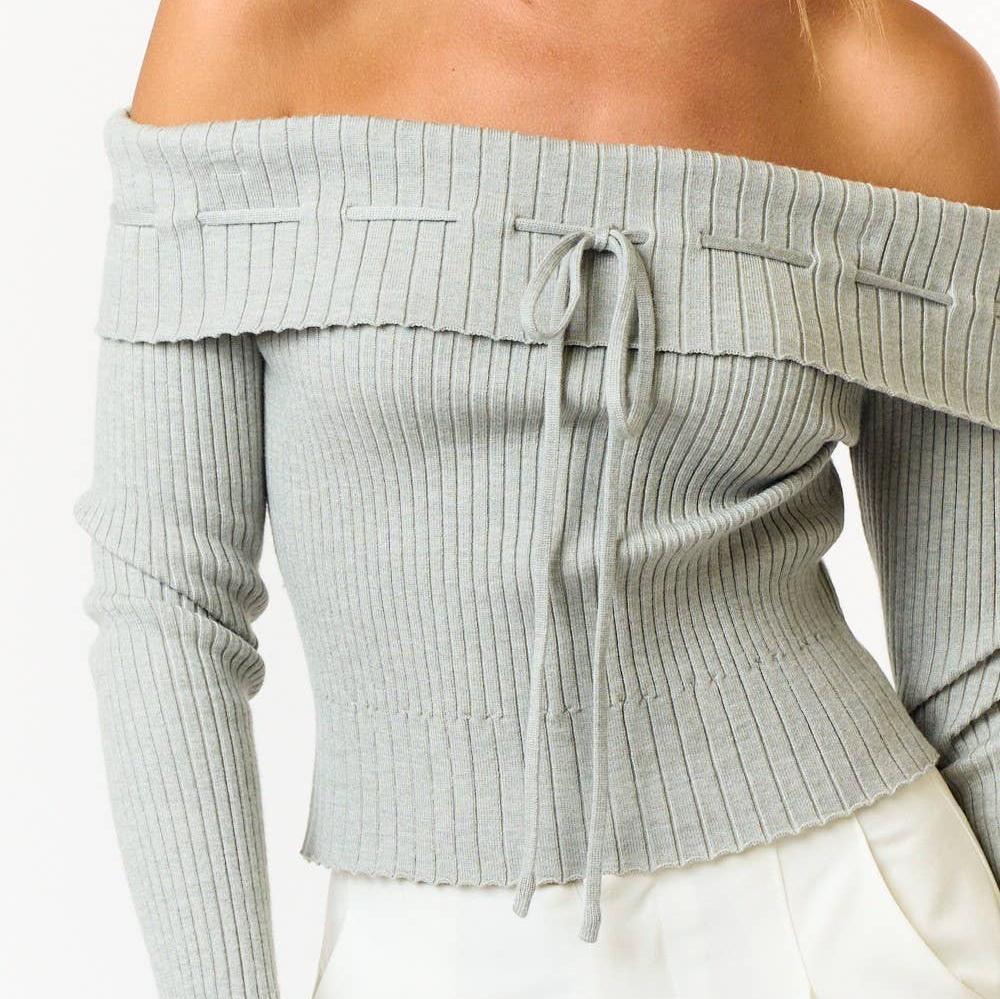RIB OFF SHOULDER LONG SLEEVE SWEATER TOP