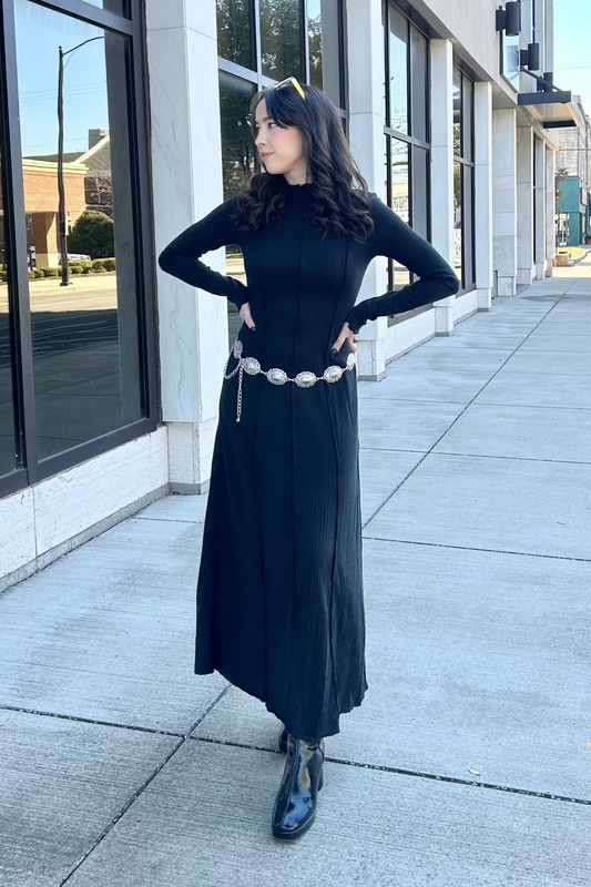 MOCK NECK RIBBED DRESS