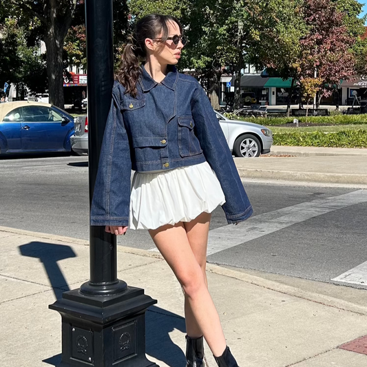 STRUCTURE STITCH DENIM CROP JACKET